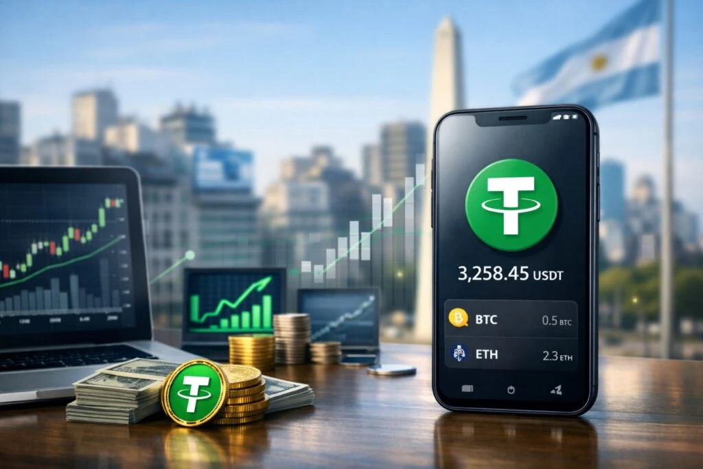 dólar cripto USDT en Argentina con aumento de adopción y volumen en el mercado digital