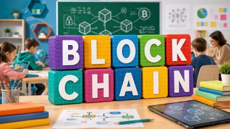 Blockchain para niños aprendiendo habilidades digitales y tecnología para la economía digital