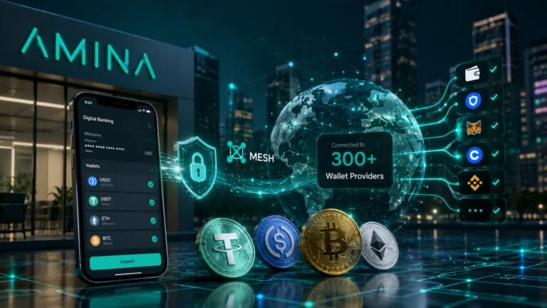AMINA Bank integra Mesh para facilitar depósitos de stablecoins y criptomonedas en una plataforma bancaria regulada.