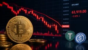 Bitcoin registra una caída por debajo de los 64,000 dólares en medio de menores flujos de stablecoins.