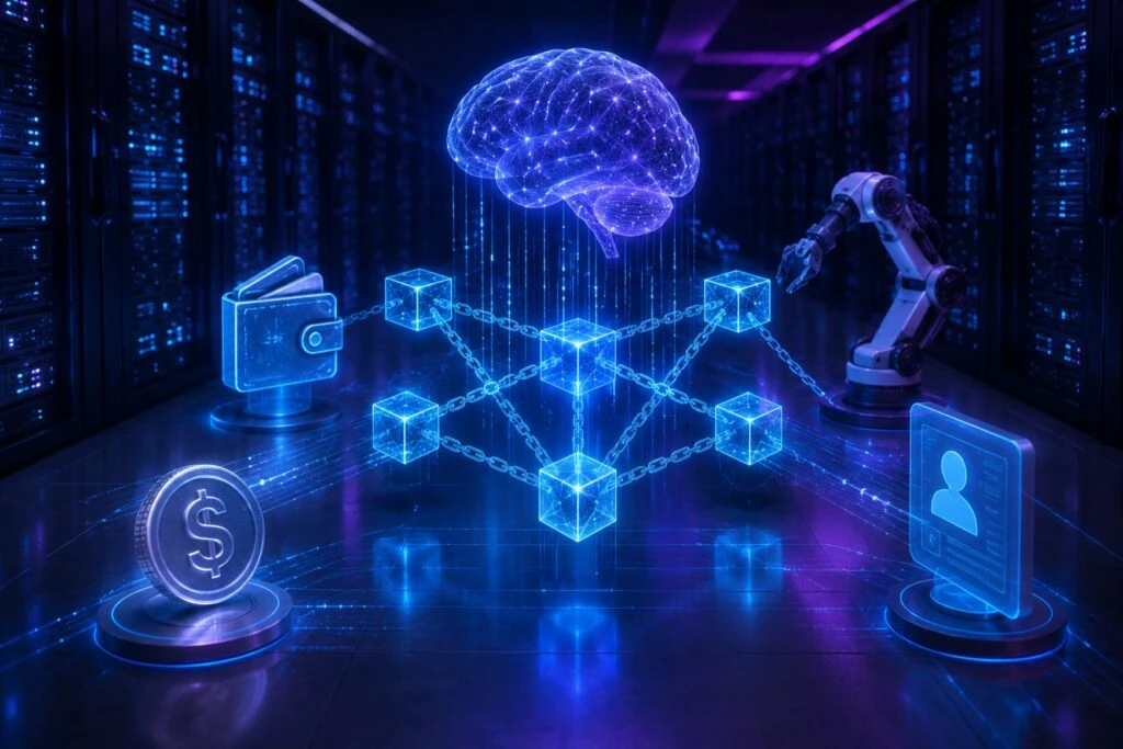 Blockchain e inteligencia artificial como base de pagos automatizados y agentes autónomos en el mercado digital.