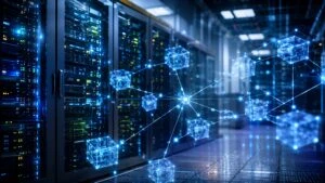 Blockchain e infraestructura digital con API para mejorar interoperabilidad y automatización empresarial.