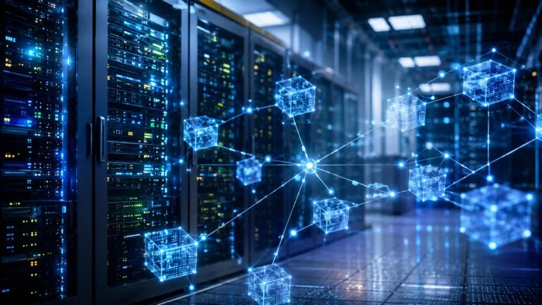 Blockchain e infraestructura digital con API para mejorar interoperabilidad y automatización empresarial.