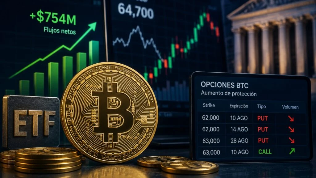bitcoin registra entradas en ETF mientras el mercado de opciones aumenta coberturas antes de los datos laborales de Estados Unidos.