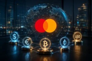 Sistema financiero multimoneda con blockchain, stablecoins y activos tokenizados para pagos digitales globales