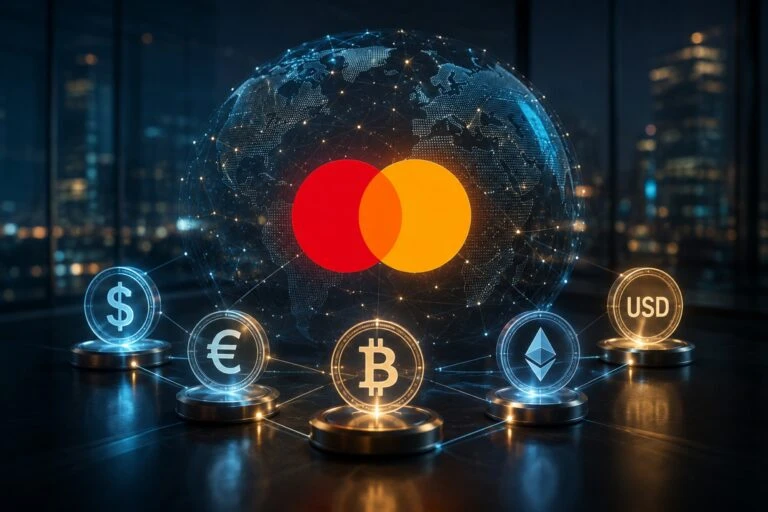 Sistema financiero multimoneda con blockchain, stablecoins y activos tokenizados para pagos digitales globales