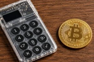 Seguridad de bitcoin y protección de claves privadas mediante una cartera física Coldcard.