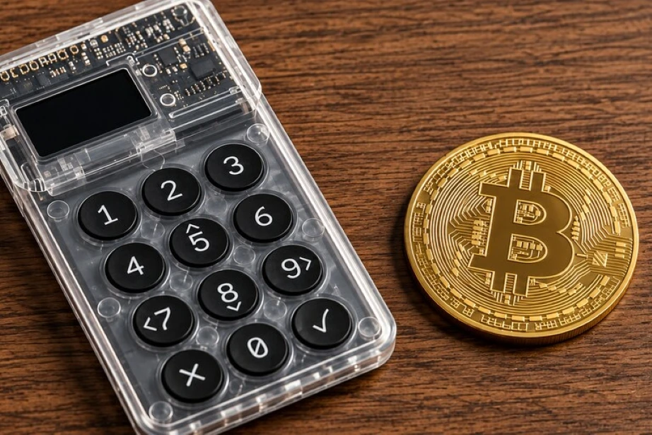 Seguridad de bitcoin y protección de claves privadas mediante una cartera física Coldcard.