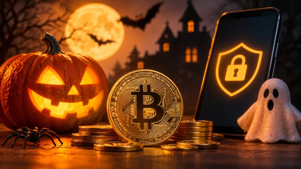 Seguridad en criptomonedas durante Halloween ante riesgos de phishing, estafas y movimientos impulsivos del mercado.