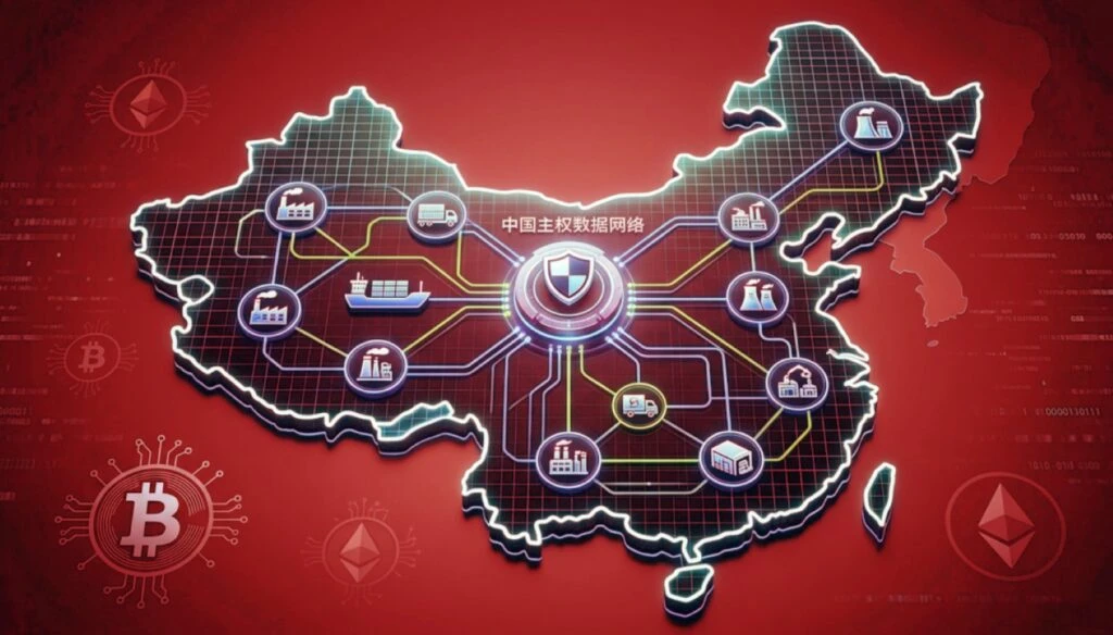 Representación de una red blockchain en China, tecnología que busca modernizar la infraestructura digital del país.