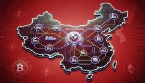 Representación de una red blockchain en China, tecnología que busca modernizar la infraestructura digital del país.