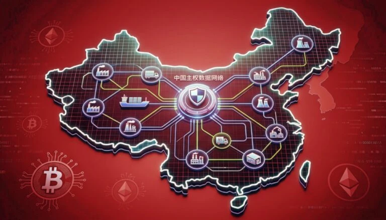 Representación de una red blockchain en China, tecnología que busca modernizar la infraestructura digital del país.