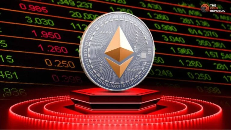 Moneda de Ethereum junto a un gráfico financiero que representa la caída de su cotización durante el 22 de octubre de 2026.