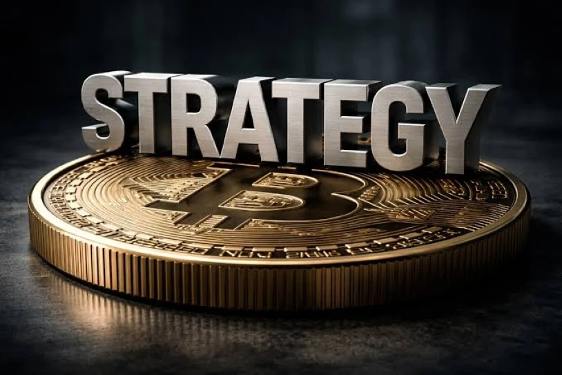 Moneda de Bitcoin junto a gráficas financieras que representan el riesgo de exclusión bursátil de Strategy por las nuevas reglas de MSCI.