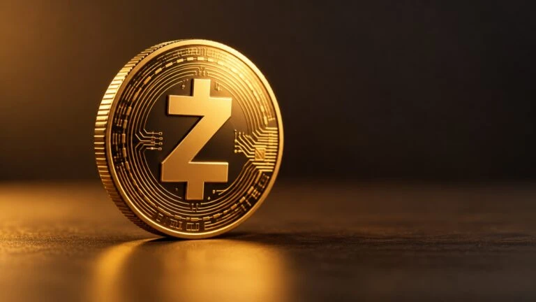 Moneda digital Zcash sobre una red blockchain que representa la decisión de mantener los halvings y mejorar la velocidad de sus transacciones.